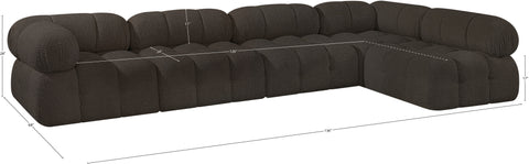 Darcy 136" Brown Boucle Fabric Upholstered Sectional, 5-Piece