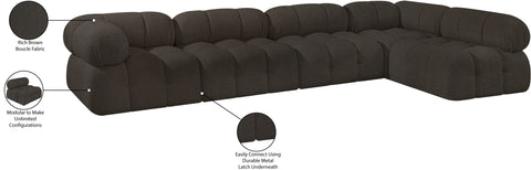 Darcy 136" Brown Boucle Fabric Upholstered Sectional, 5-Piece