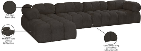 Darcy 136" Brown Boucle Fabric Upholstered Sectional, 5-Piece (Style 2)