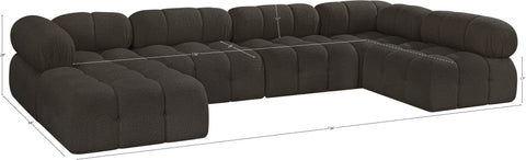 Darcy 136" Brown Boucle Fabric Upholstered Sectional, 6-Piece