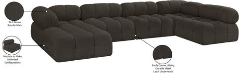Darcy 136" Brown Boucle Fabric Upholstered Sectional, 6-Piece