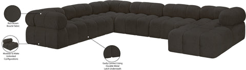 Darcy 136" Brown Boucle Fabric Upholstered Sectional, 7-Piece