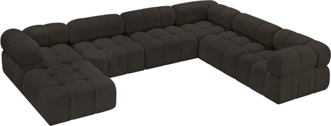 Darcy 136" Brown Boucle Fabric Upholstered Sectional, 7-Piece