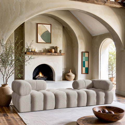 Darcy 102" Cream Boucle Fabric Upholstered Sofa, 3-Piece (Style 3)
