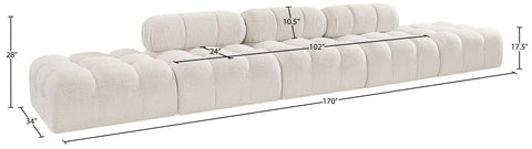 Darcy 170" Cream Boucle Fabric Upholstered Sofa, 5-Piece