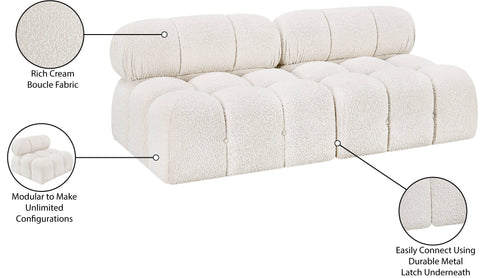 Darcy 68" Cream Boucle Fabric Upholstered Armless Loveseat, 2-Piece