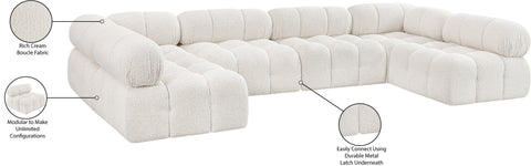 Darcy 136" Cream Boucle Fabric Upholstered Sectional, 6-Piece (Style 2)