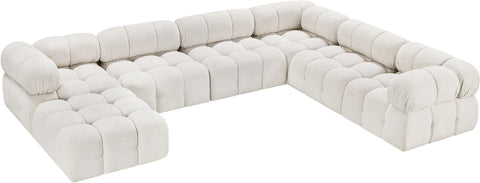 Darcy 136" Cream Boucle Fabric Upholstered Sectional, 7-Piece