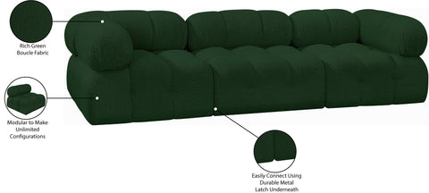 Darcy 102" Green Boucle Fabric Upholstered Sofa, 3-Piece
