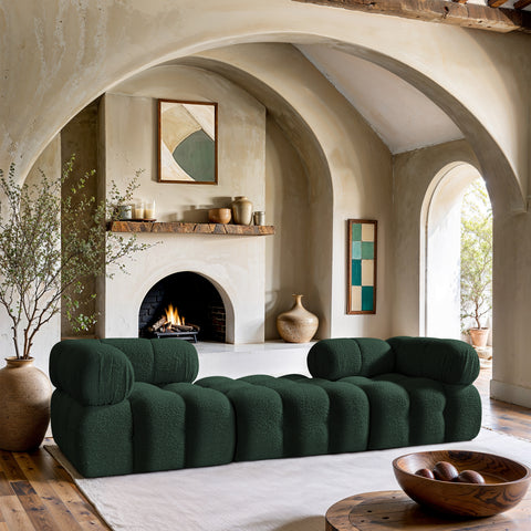 Darcy 102" Green Boucle Fabric Upholstered Sofa, 3-Piece (Style 3)