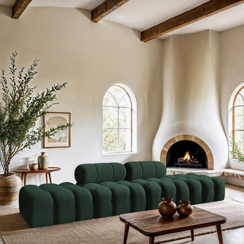 Darcy 136" Green Boucle Fabric Upholstered Sofa, 4-Piece (Style 2)
