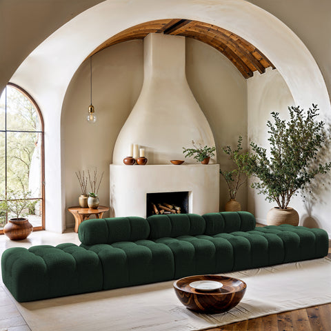 Darcy 170" Green Boucle Fabric Upholstered Sofa, 5-Piece