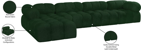 Darcy 136" Green Boucle Fabric Upholstered Sectional, 5-Piece (Style 2)