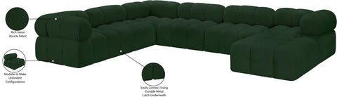 Darcy 136" Green Boucle Fabric Upholstered Sectional, 7-Piece