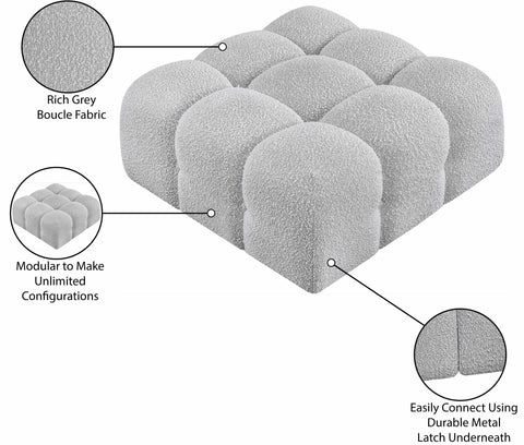 Darcy Grey Boucle Fabric Upholstered Ottoman, 1 Piece