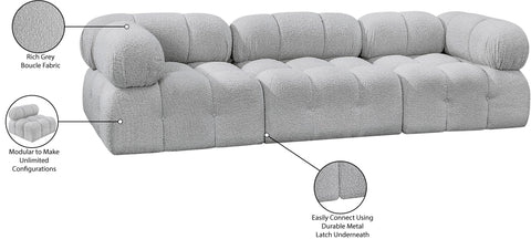 Darcy 102" Grey Boucle Fabric Upholstered Sofa, 3-Piece