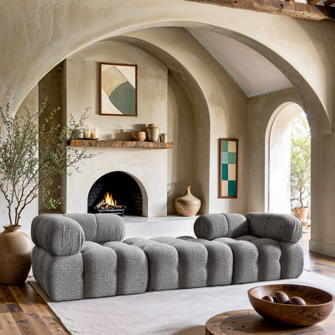 Darcy 102" Grey Boucle Fabric Upholstered Sofa, 3-Piece (Style 3)