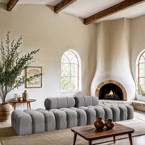 Darcy 136" Grey Boucle Fabric Upholstered Sofa, 4-Piece (Style 2)