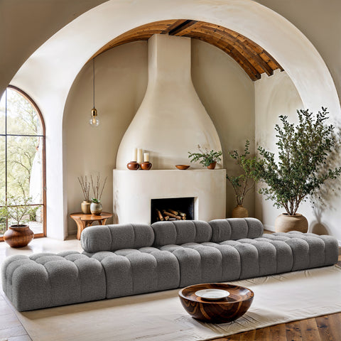 Darcy 170" Grey Boucle Fabric Upholstered Sofa, 5-Piece
