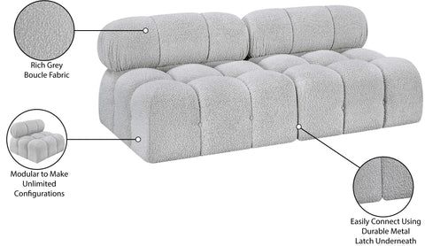 Darcy 68" Grey Boucle Fabric Upholstered Armless Loveseat, 2-Piece