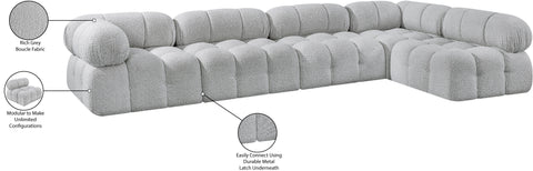 Darcy 136" Grey Boucle Fabric Upholstered Sectional, 5-Piece