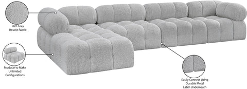 Darcy 136" Grey Boucle Fabric Upholstered Sectional, 5-Piece (Style 2)