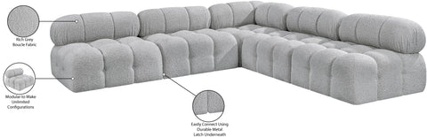 Darcy 102" Grey Boucle Fabric Upholstered Sectional, 5-Piece