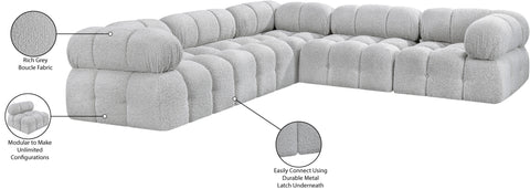 Darcy 102" Grey Boucle Fabric Upholstered Sectional, 5-Piece (Style 2)