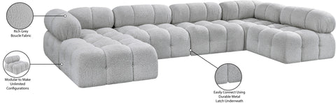 Darcy 136" Grey Boucle Fabric Upholstered Sectional, 6-Piece