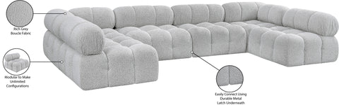 Darcy 136" Grey Boucle Fabric Upholstered Sectional, 6-Piece (Style 2)