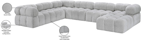 Darcy 136" Grey Boucle Fabric Upholstered Sectional, 7-Piece