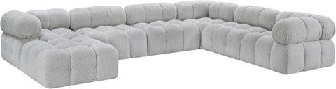 Darcy 136" Grey Boucle Fabric Upholstered Sectional, 7-Piece