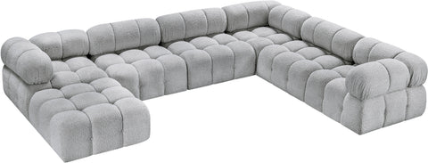 Darcy 136" Grey Boucle Fabric Upholstered Sectional, 7-Piece