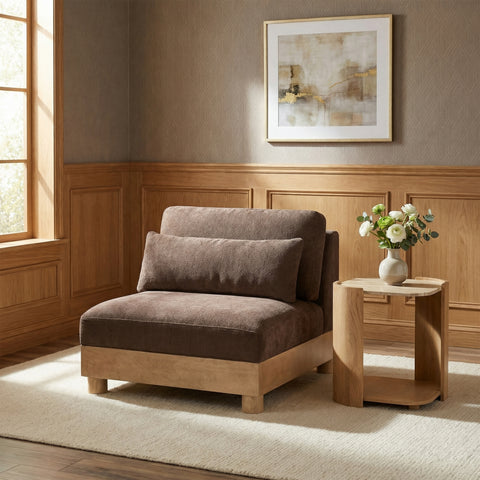 Kira Brown Chenille Fabric Upholstered Modular Armless Chair, 1 Piece