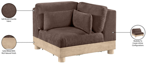 Kira Brown Chenille Fabric Upholstered Modular Corner Chair, 1 Piece
