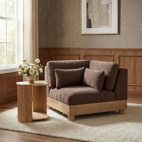 Kira Brown Chenille Fabric Upholstered Modular Corner Chair, 1 Piece