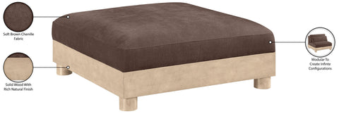 Kira Brown Chenille Fabric Upholstered Modular Ottoman, 1 Piece