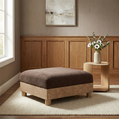 Kira Brown Chenille Fabric Upholstered Modular Ottoman, 1 Piece