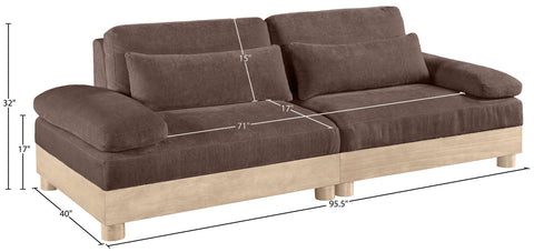 Kira 95.5" Brown Chenille Fabric Upholstered Modular Sofa, 2-Piece