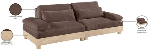Kira 95.5" Brown Chenille Fabric Upholstered Modular Sofa, 2-Piece