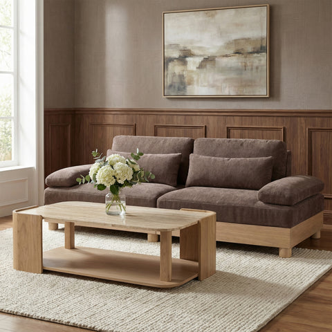 Kira 95.5" Brown Chenille Fabric Upholstered Modular Sofa, 2-Piece