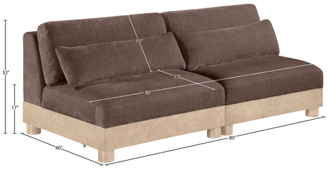 Kira 80" Brown Chenille Fabric Upholstered Modular Sofa, 2-Piece