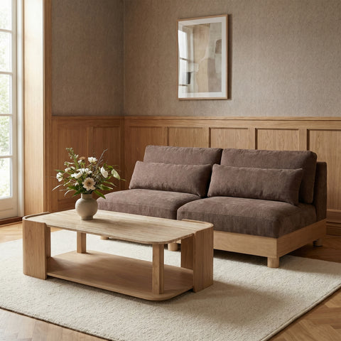 Kira 80" Brown Chenille Fabric Upholstered Modular Sofa, 2-Piece