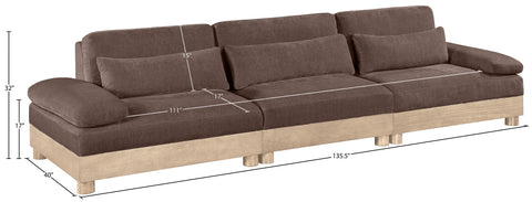 Kira 135.5" Brown Chenille Fabric Upholstered Modular Sofa, 3-Piece