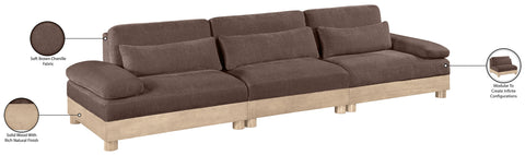Kira 135.5" Brown Chenille Fabric Upholstered Modular Sofa, 3-Piece