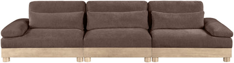 Kira 135.5" Brown Chenille Fabric Upholstered Modular Sofa, 3-Piece
