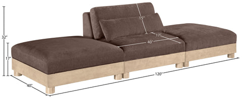 Kira 120" Brown Chenille Fabric Upholstered Modular Sofa, 3-Piece (Style 2)