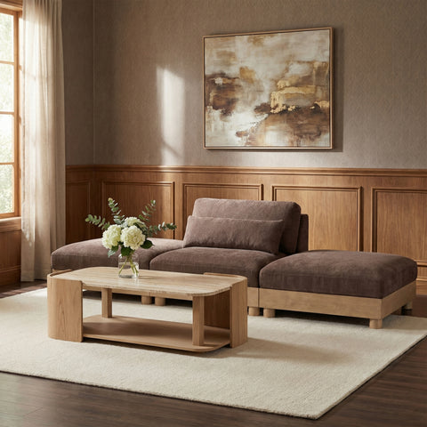 Kira 120" Brown Chenille Fabric Upholstered Modular Sofa, 3-Piece (Style 2)