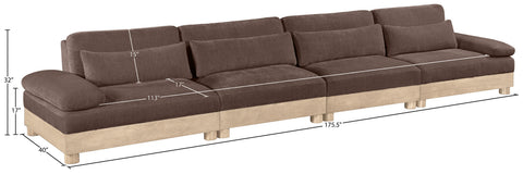 Kira 175.5" Brown Chenille Fabric Upholstered Modular Sofa, 4-Piece