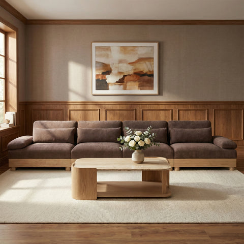 Kira 175.5" Brown Chenille Fabric Upholstered Modular Sofa, 4-Piece
